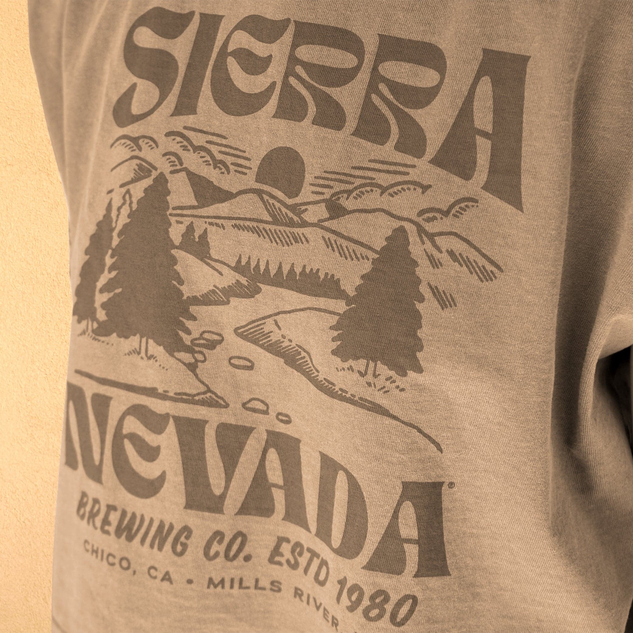 Detail shot of the front graphic on the Sierra Nevada Women's Boxy Tank