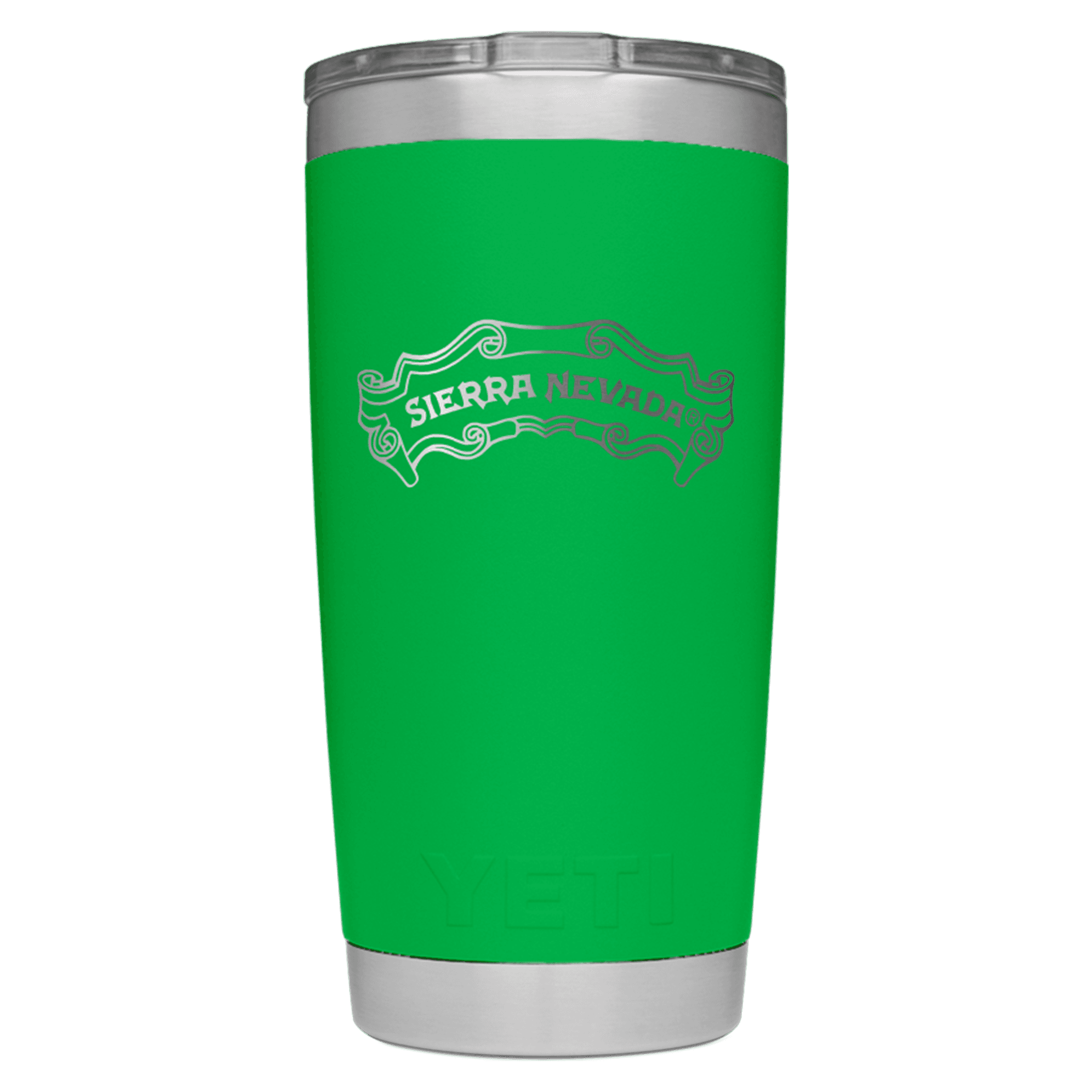 Sierra Nevada x YETI 20oz Rambler tumbler - front view with Sierra Nevada scroll engraving